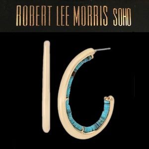 Robert Lee Morris Turquoise Bead C Hoop Earrings